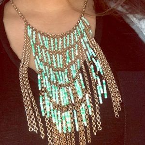 Beaded tribal necklace aqua turquoise gold❣️